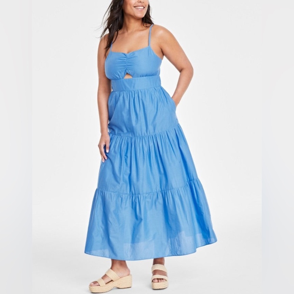 NWT On 34th Women's Sweetheart Neckline Cutout Maxi Dress Regatta Blue Medium